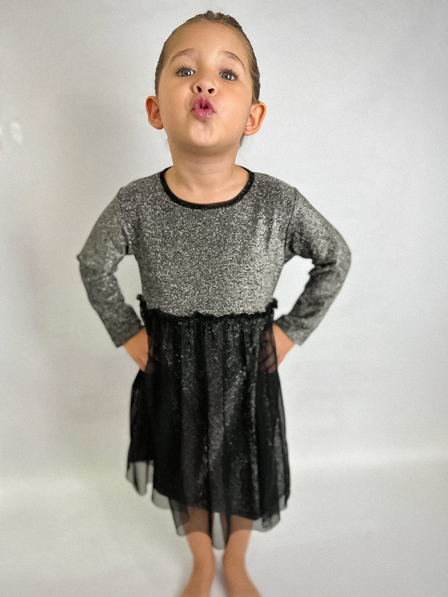 Vestido Merlina Plata de Lurex